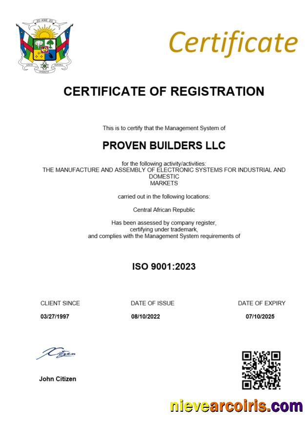 Central African Republic certificate of registration